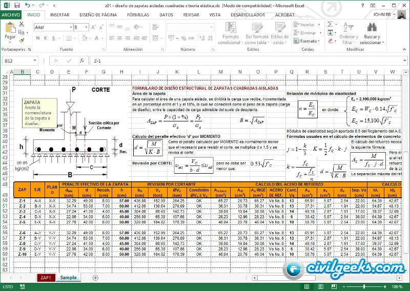 Formato Excel para Ingenieros, entra máquina.