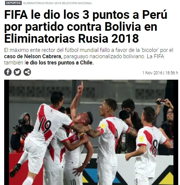 Ultimo Momento: Podrían quitarle los puntos a Perú