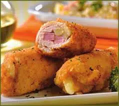Rollitos de pollo con queso y jamón
