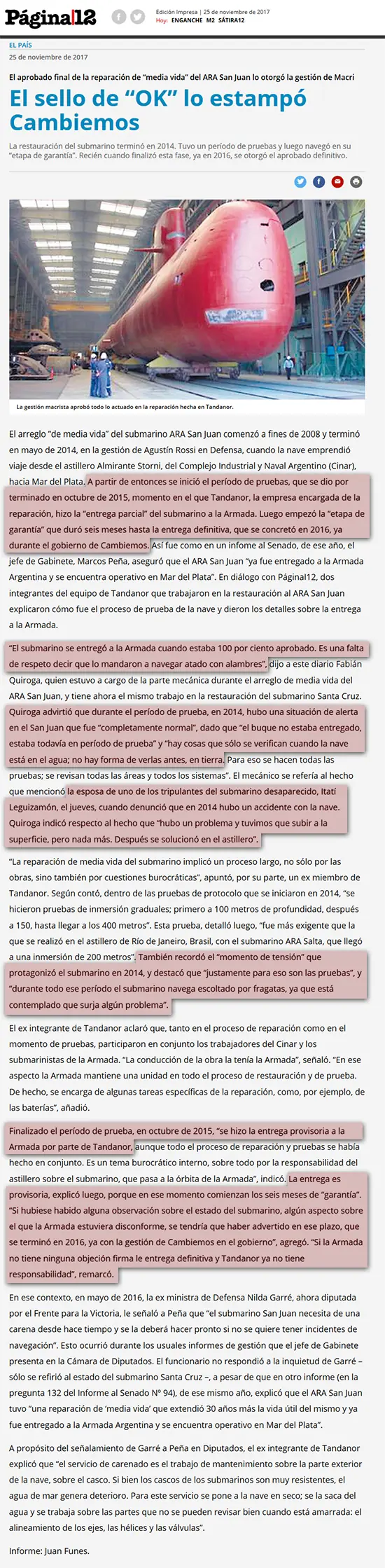 ARA San Juan: el sello de "Terminado" lo estampó Cambiemos
