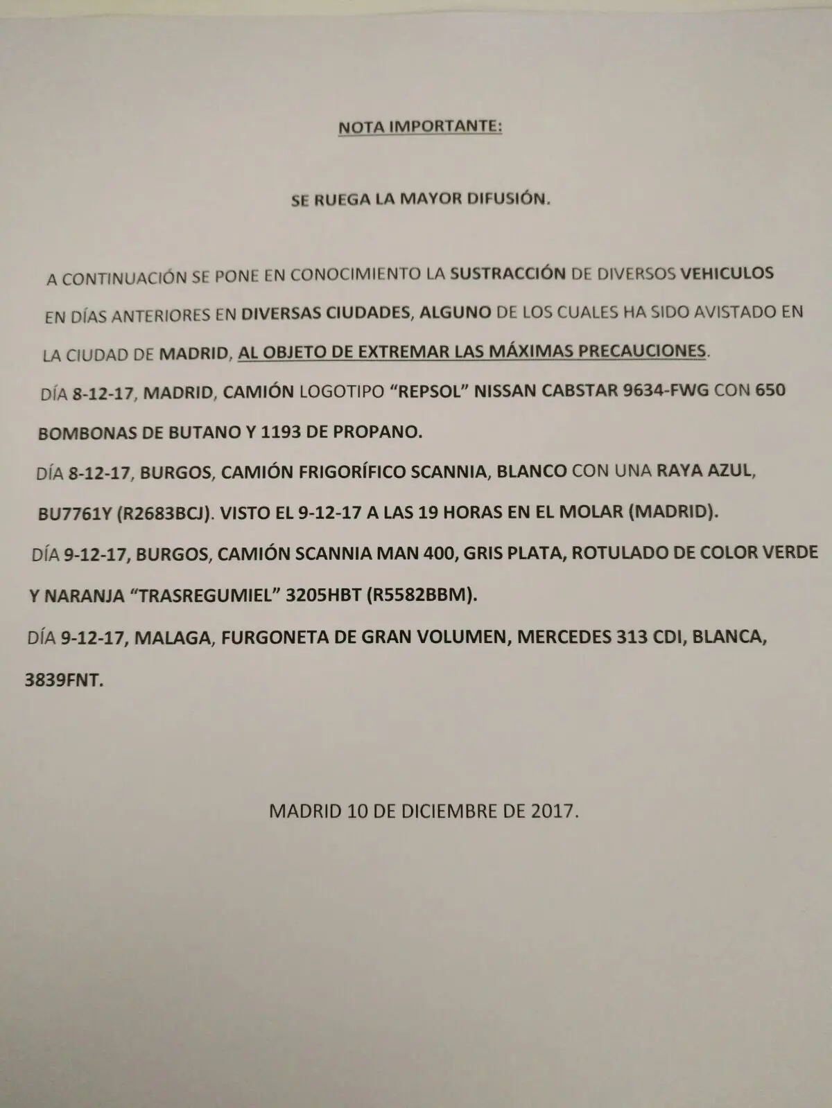 La Policia española pide ayuda por robos muy sospechosos