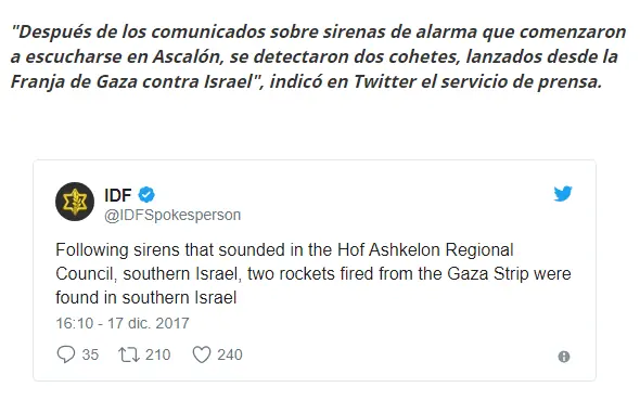 Israel sufre ataque de misiles lanzados de la Franja de Gaza