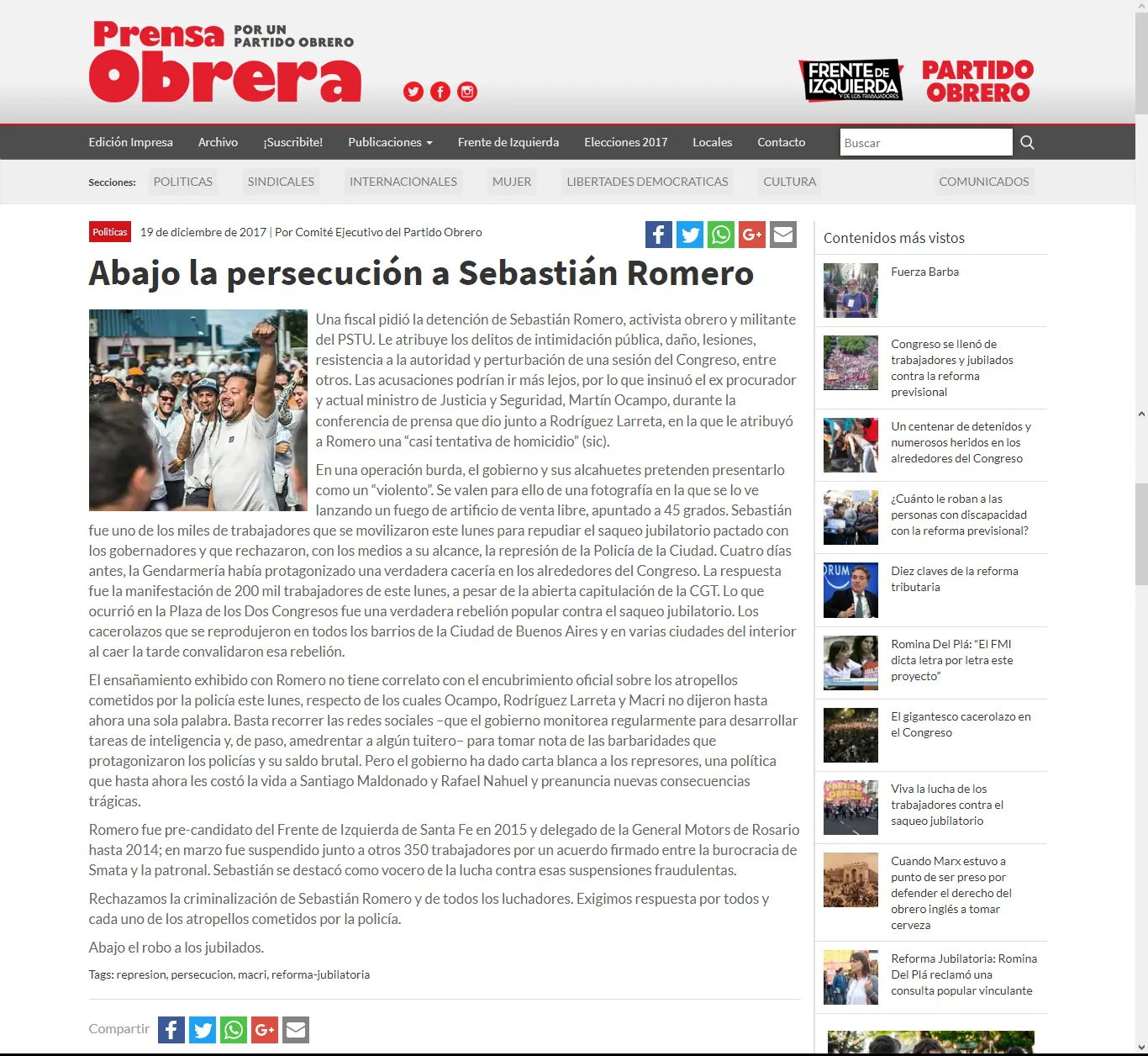 Injusticia: Quieren meter preso a patriota Sebastián Romero