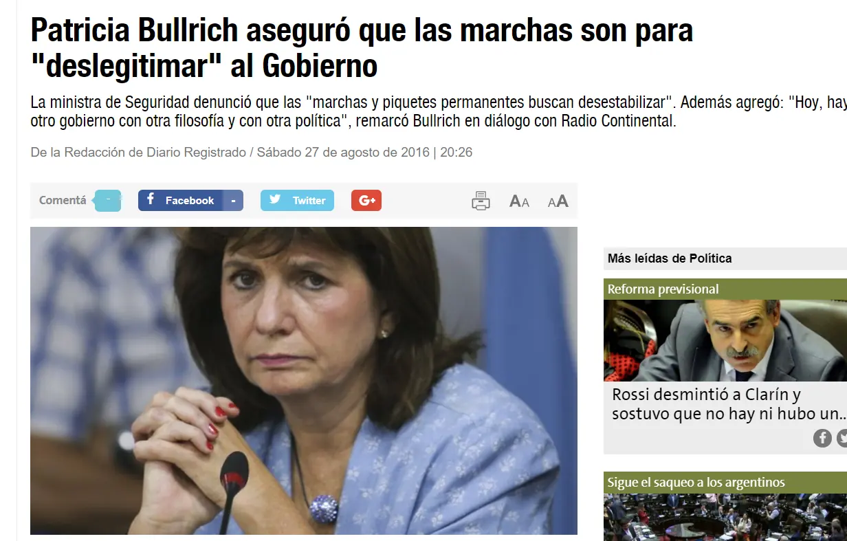 Así, Bullrich llamaba a tomar las calles contra CFK