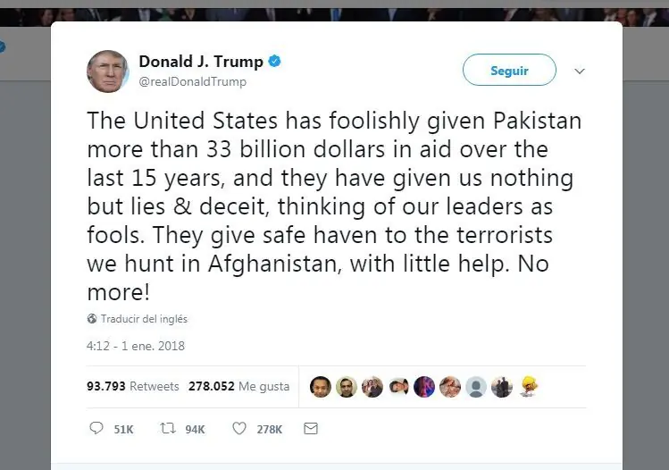 Todo sobre el Tweet de Donald Trump y el bardo con Pakistán