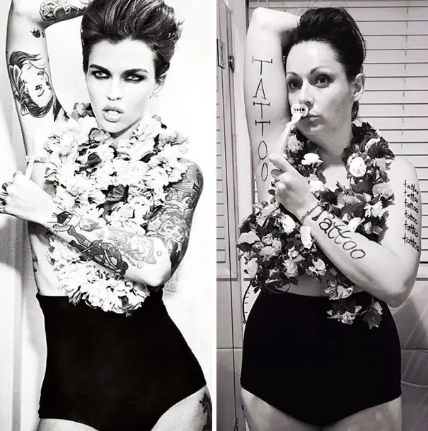 Mujer recreo las 17 fotos de famosos armando un escandalo