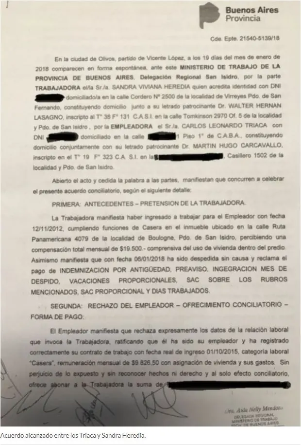 Triaca tiene que garpar 400.000$ a su empleada