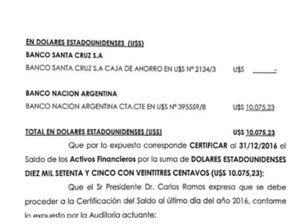 Solo quedan u$s10.000.- de los dolares fondo de Santa Cruz