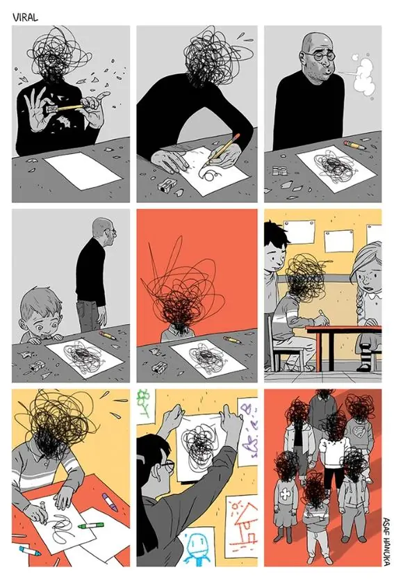 Ilustraciones reflejan nuestra cruda y absurda realidad