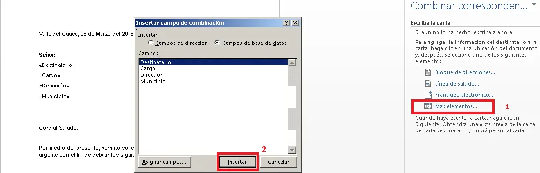 Crear una carta para varios destinatarios en Word