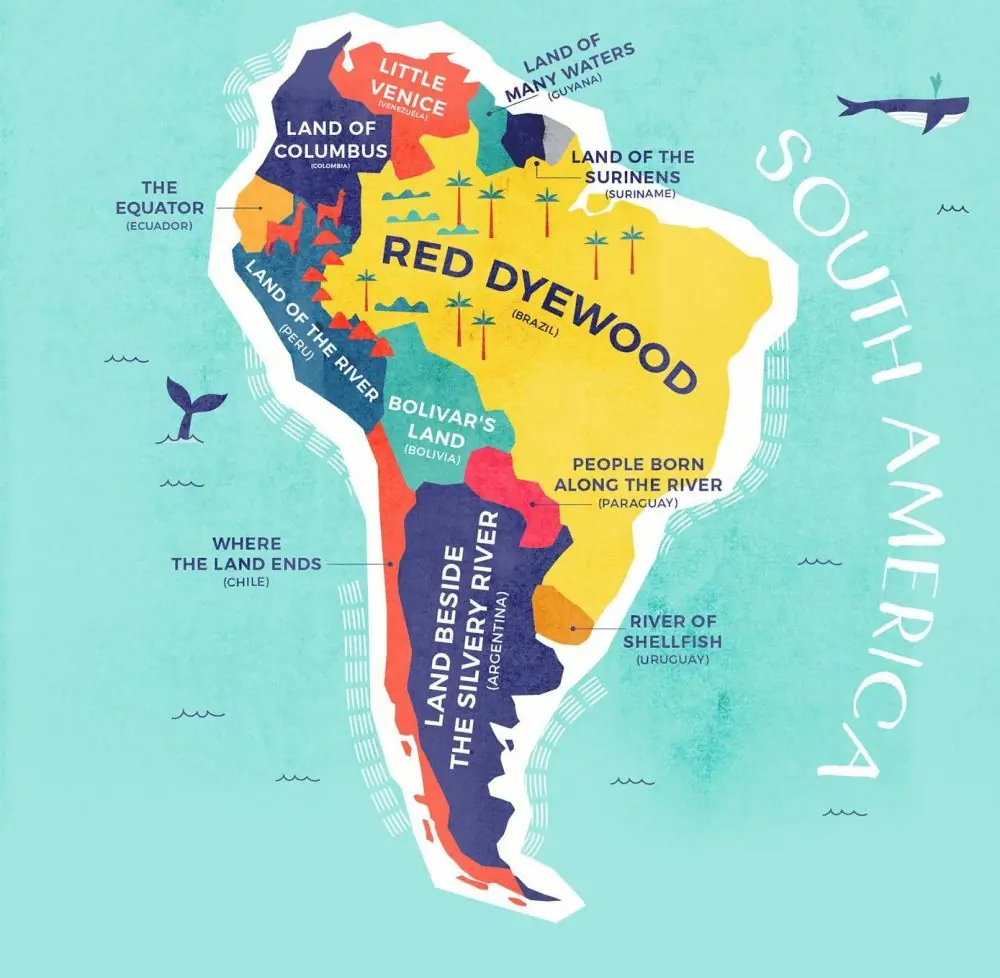 mapa con los nombres reales de los países