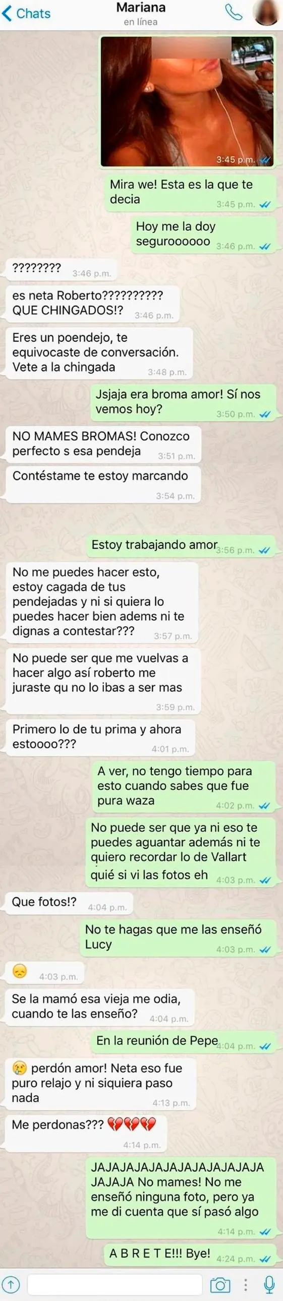 WhatsApp Envió foto de su amante a su esposa x error y mira.