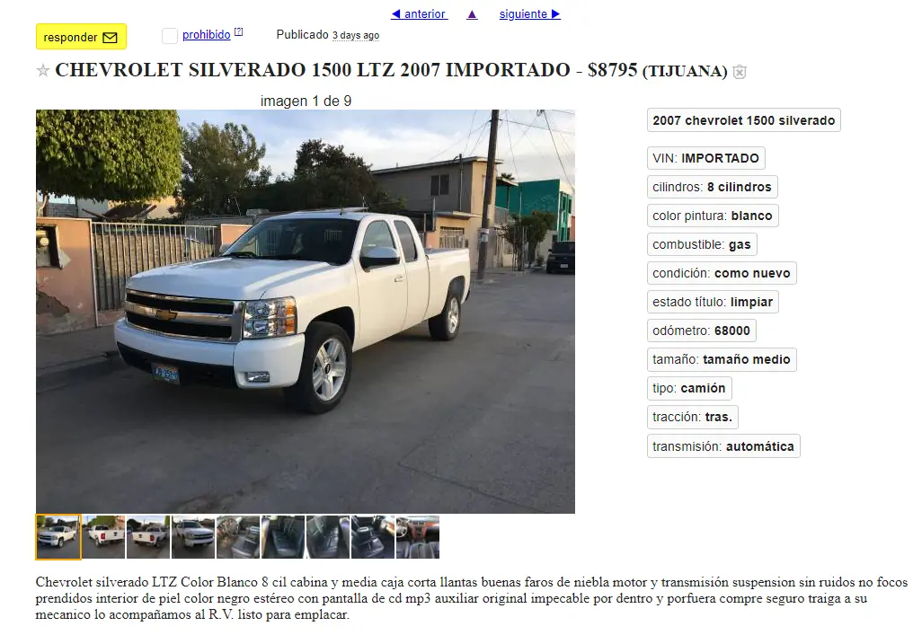 Cuanto cuesta un auto usado en Tijuana, México y en EEUU?