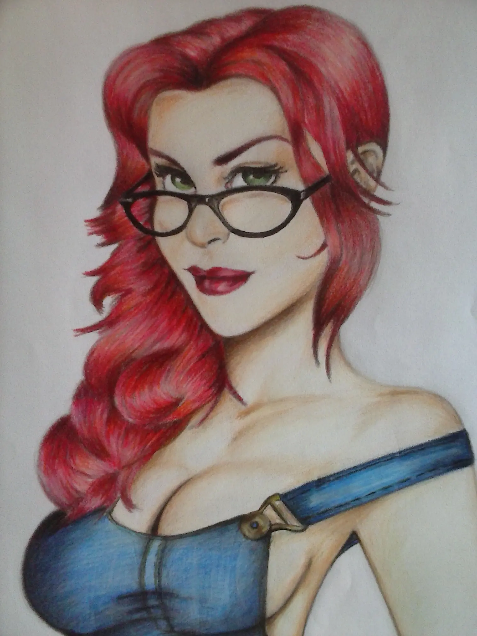 Dibujo a lapices de colores (chica pelirroja)