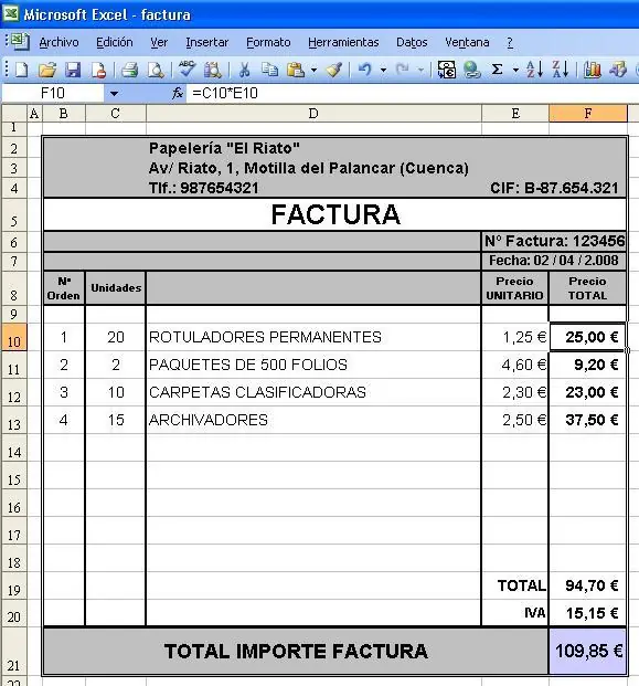Formato o factura