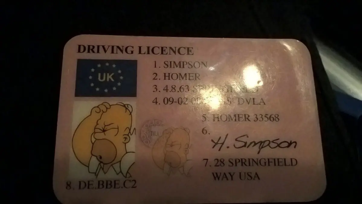 Lo pararon en control y mostró la licencia de Homero Simpson
