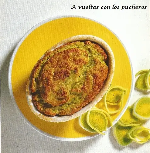Sufle de puerro y jamón