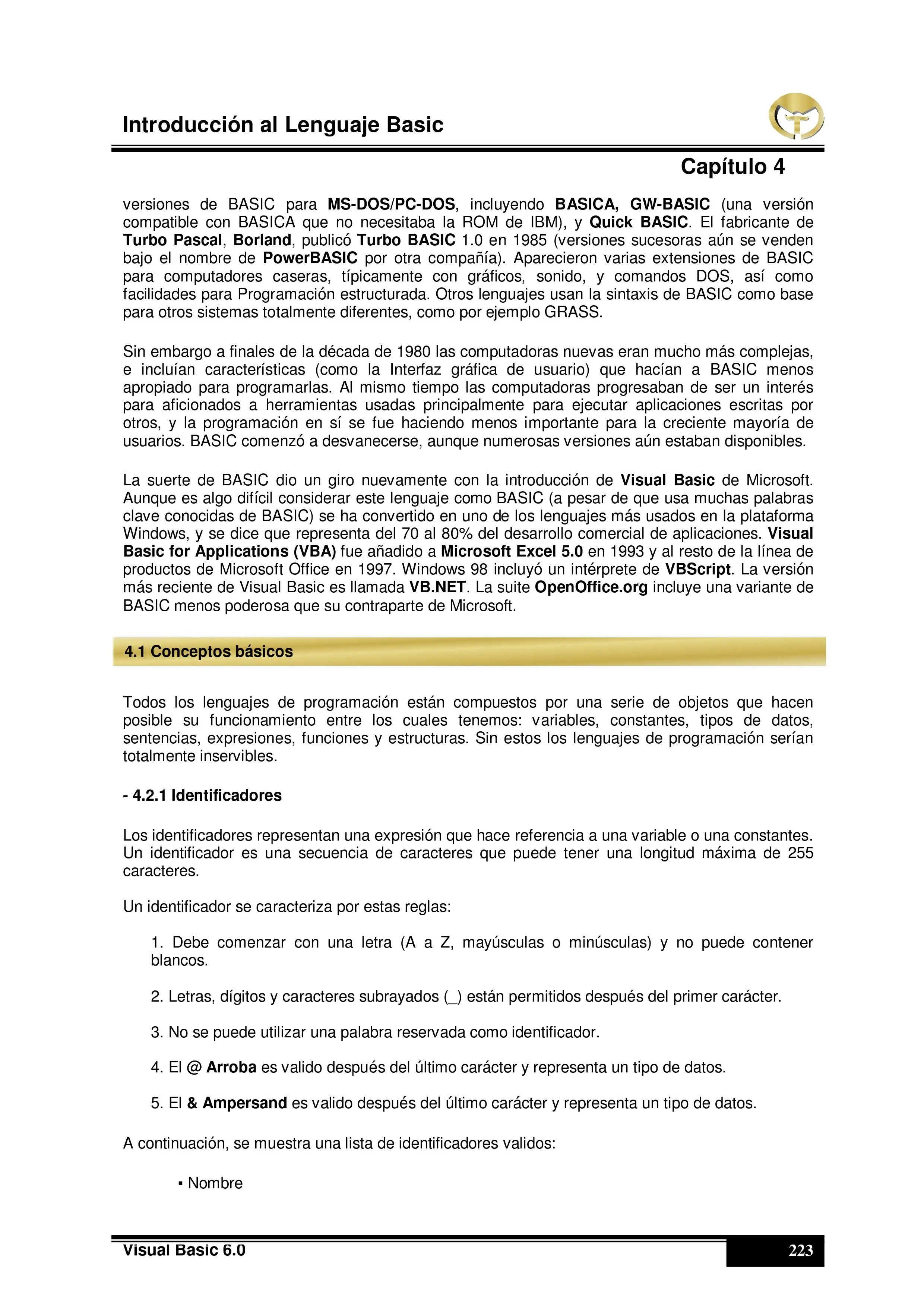 Introducción al lenguaje visual basic
