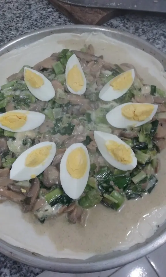 Te enseño a hacer tarta de puerros, roquefort y champignon