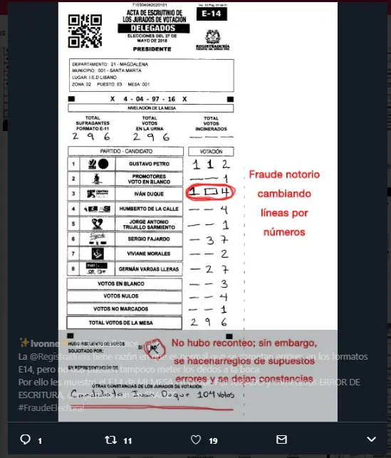 Fraude electoral en Colombia, peligra la democracia!
