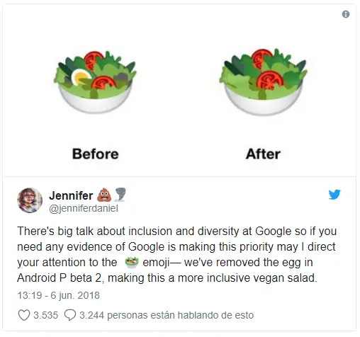 Google quita el huevo del emoji de ensalada y la hace vegana