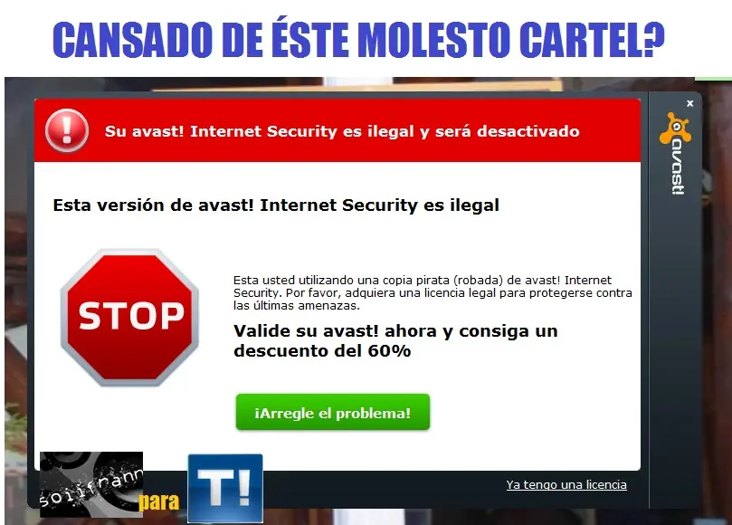 Su avast Internet es ilegal y será...; Solución Definitiva