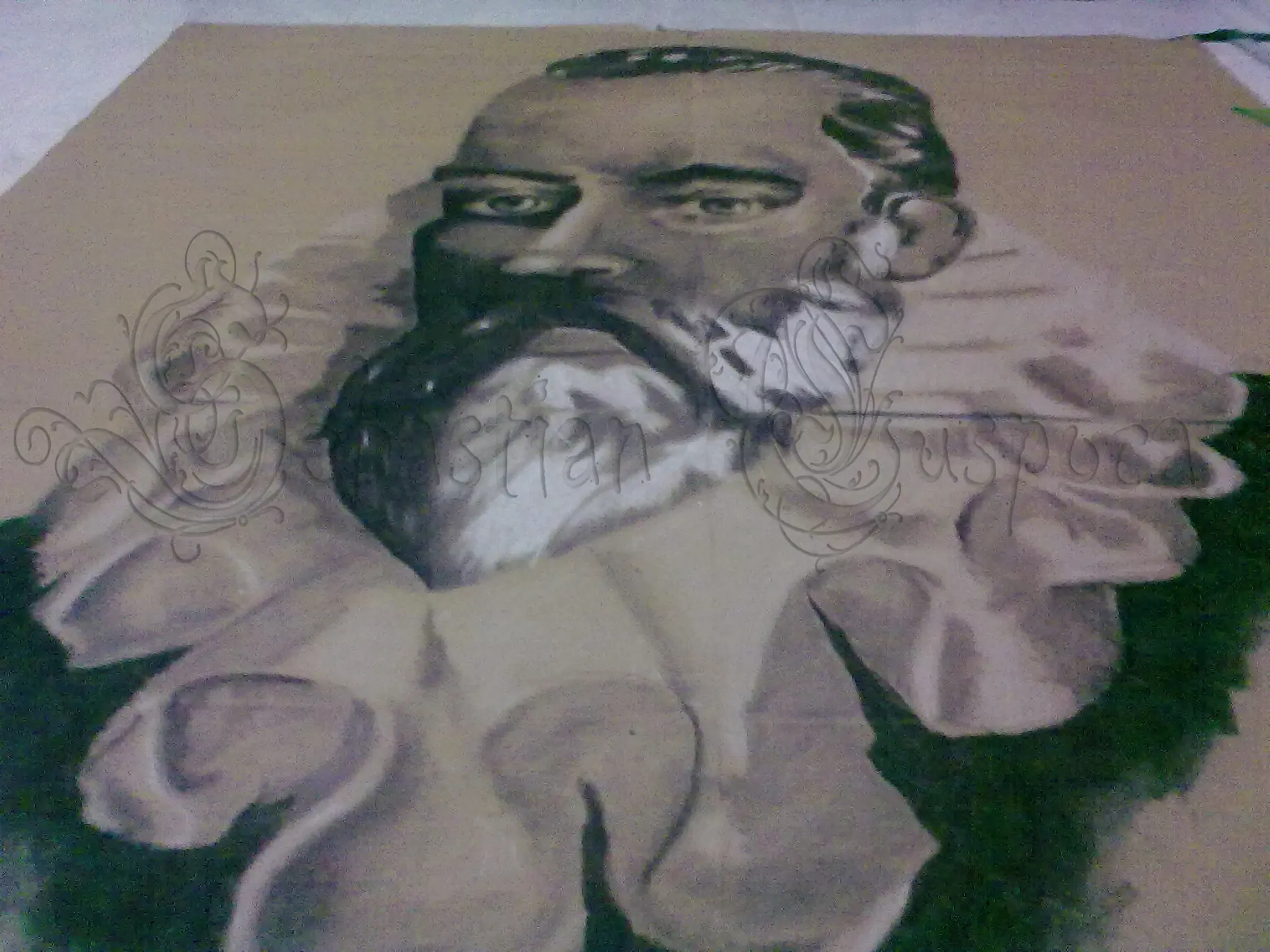 Dibujo a puro Carboncillo y Pastel Blanco