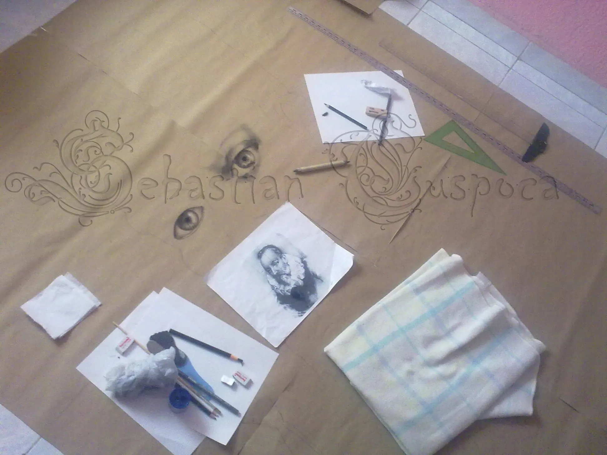 Dibujo a puro Carboncillo y Pastel Blanco