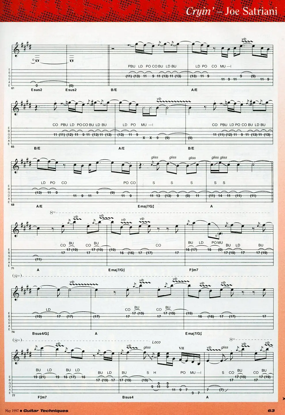 Crying de Joe Satriani transcripcion para guitarra exacta