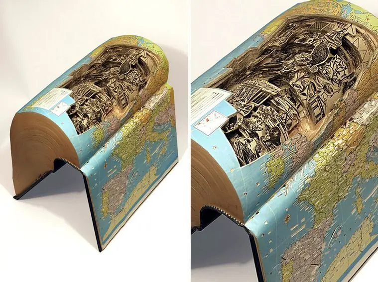 Cirujano de libros, los talla con instrumentos de cirugía