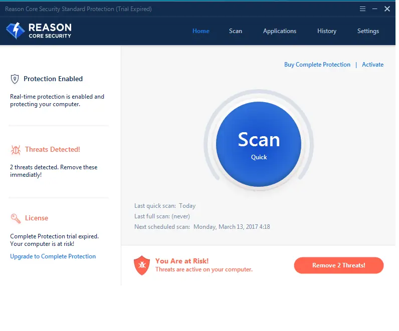 Reason Core Security 2 antimalware con escudo
