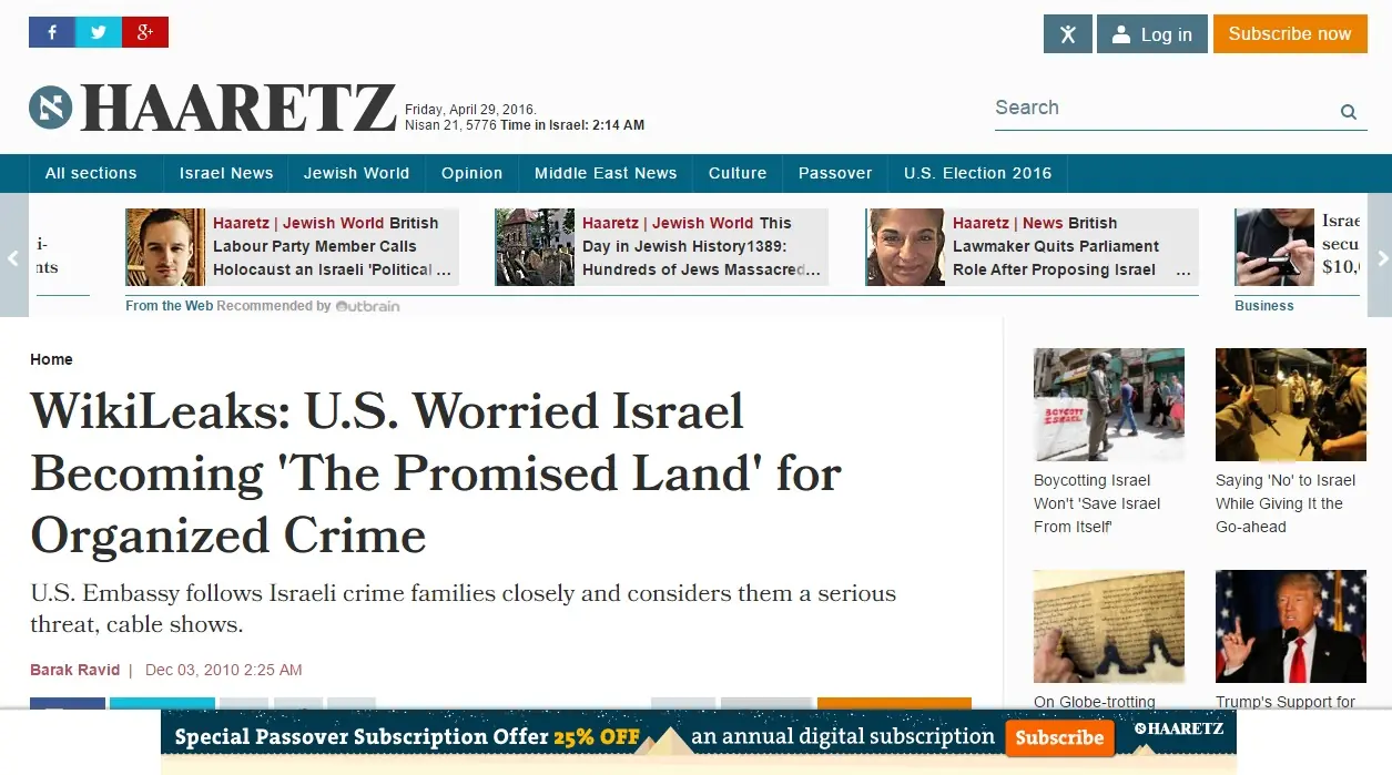 Wikileaks: Israel, la tierra prometida del crimen organizado