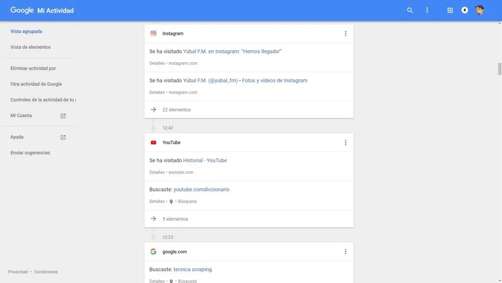 He mirado todos los datos que Google tiene sobre mí