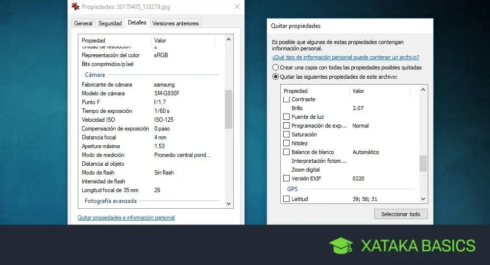 Metadatos de una foto en Windows 10