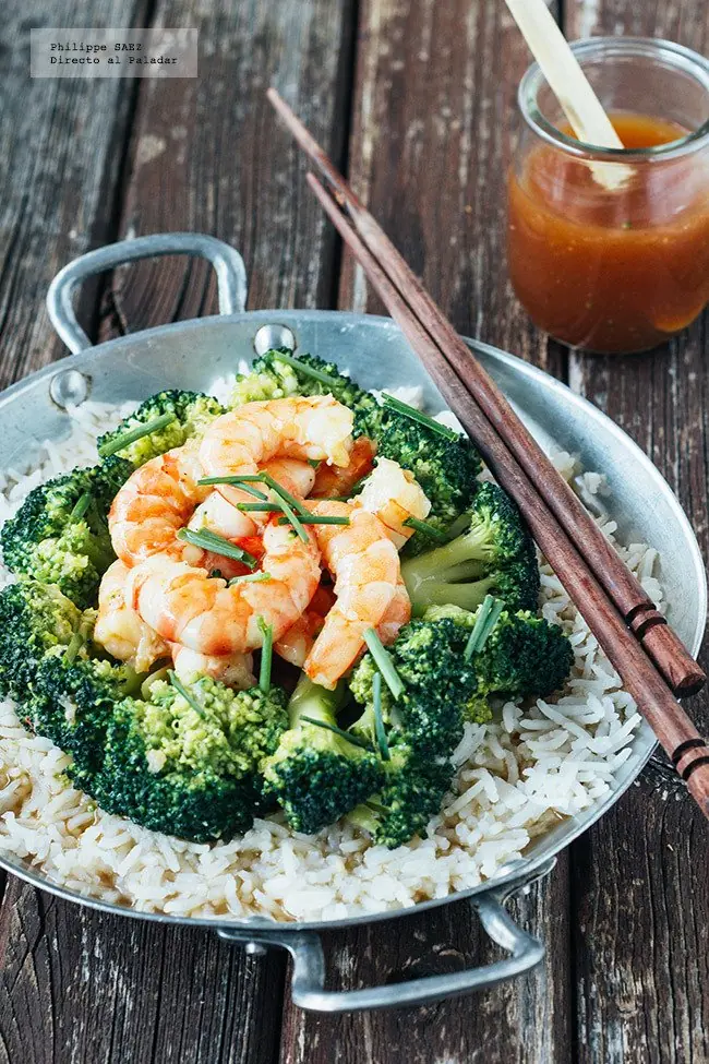Langostinos con brocoli en salsa agridulce, todo un manjar