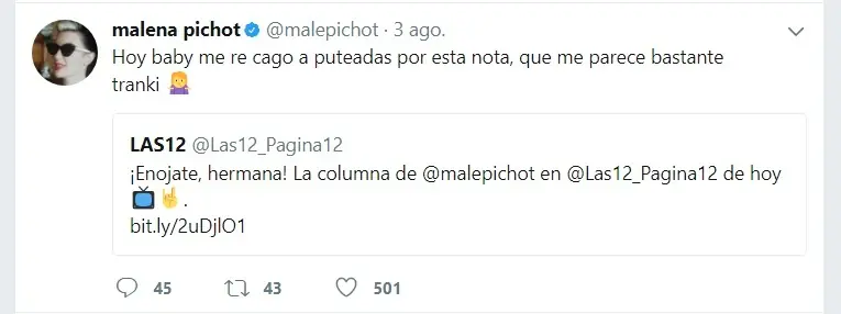 Baby Etchecopar hablo de Malena Pichot.