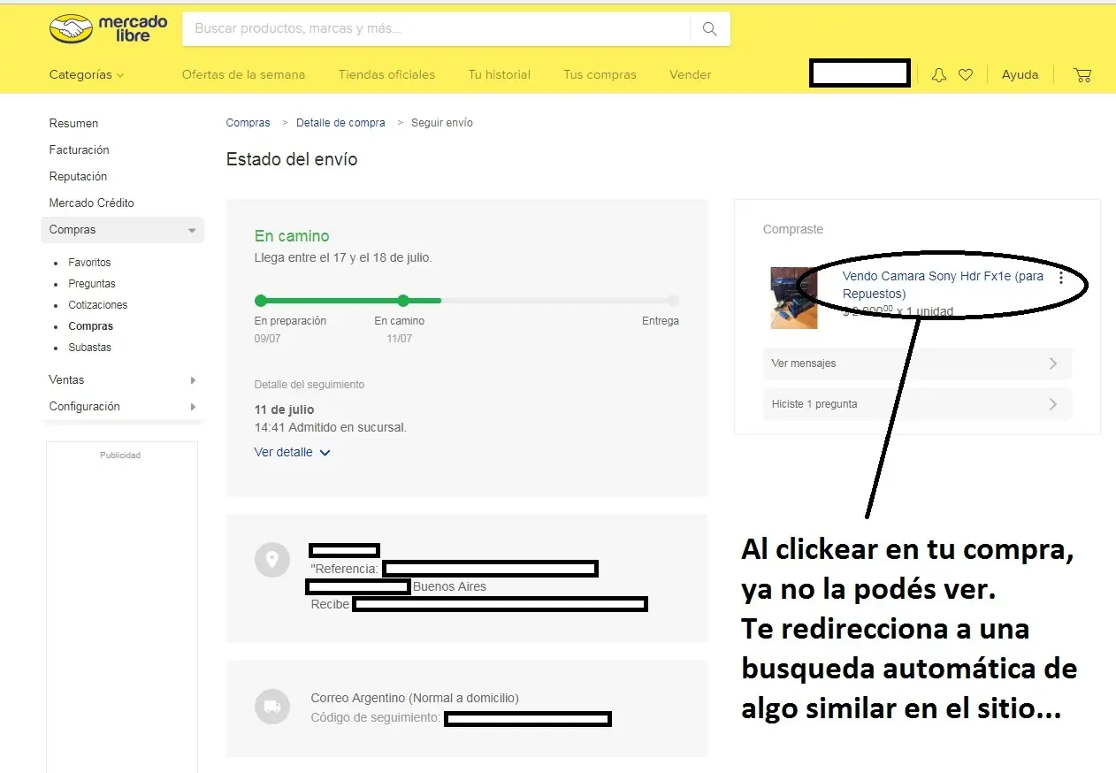 Mercadolibre oculta publicaciones después de comprar