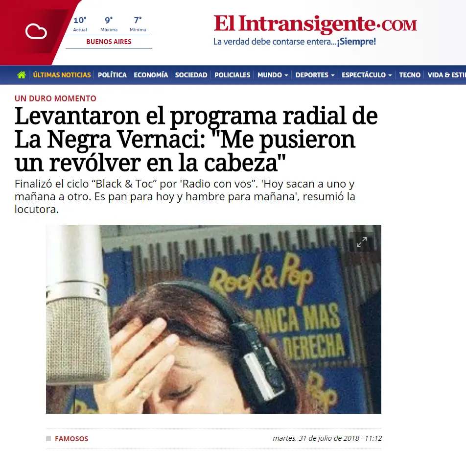 Urgente: Echaron a la Negra Vernaci por criticar al gobierno