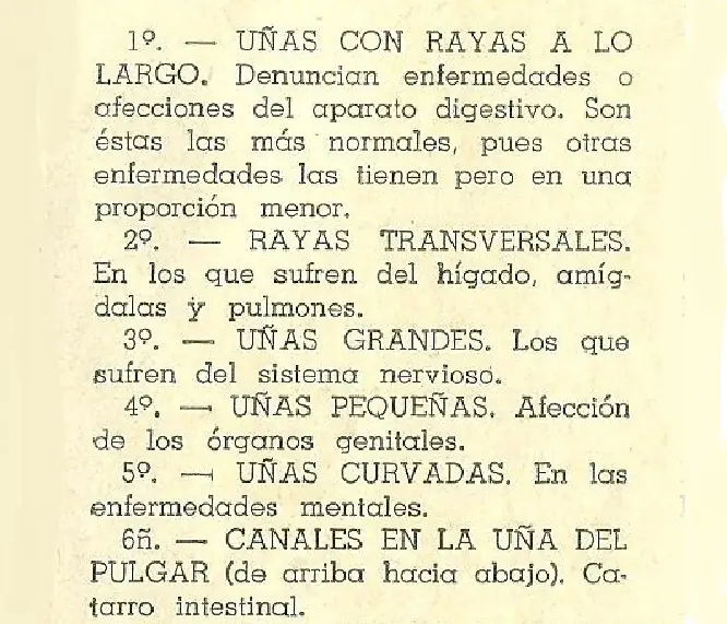 Quirología, estudio de las uñas.