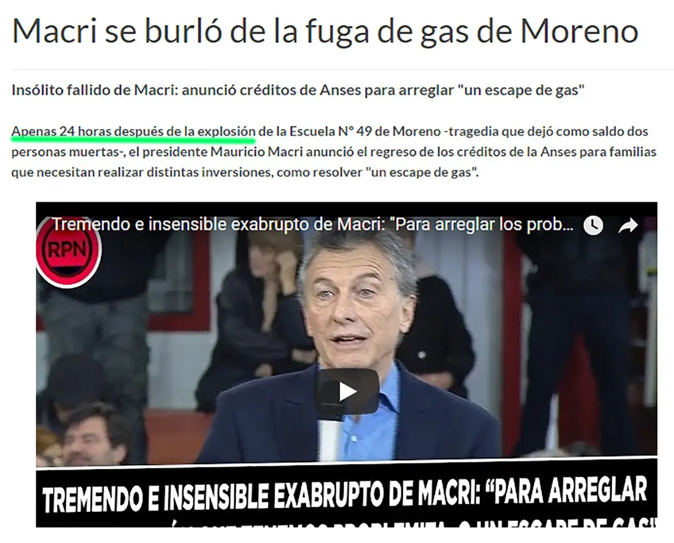 Cae otra opereta: Macri se burló de la fuga de gas de Moreno