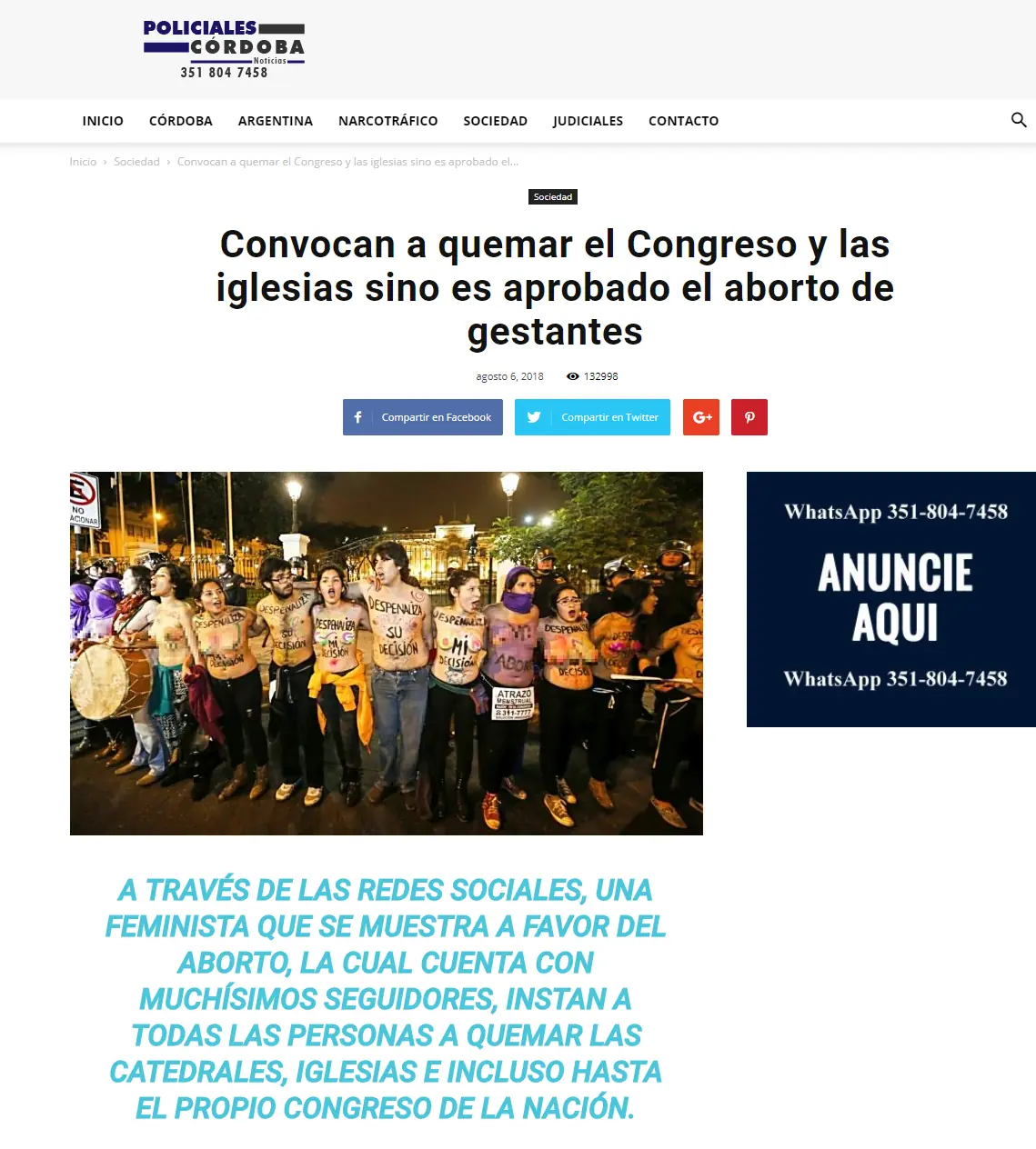 Grave amenaza de Feministas: "Piden quemar iglesias"