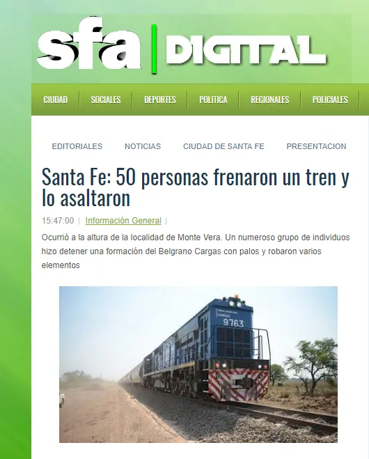 Tension: 50 personas saquearon un tren de cargas en Santa Fe