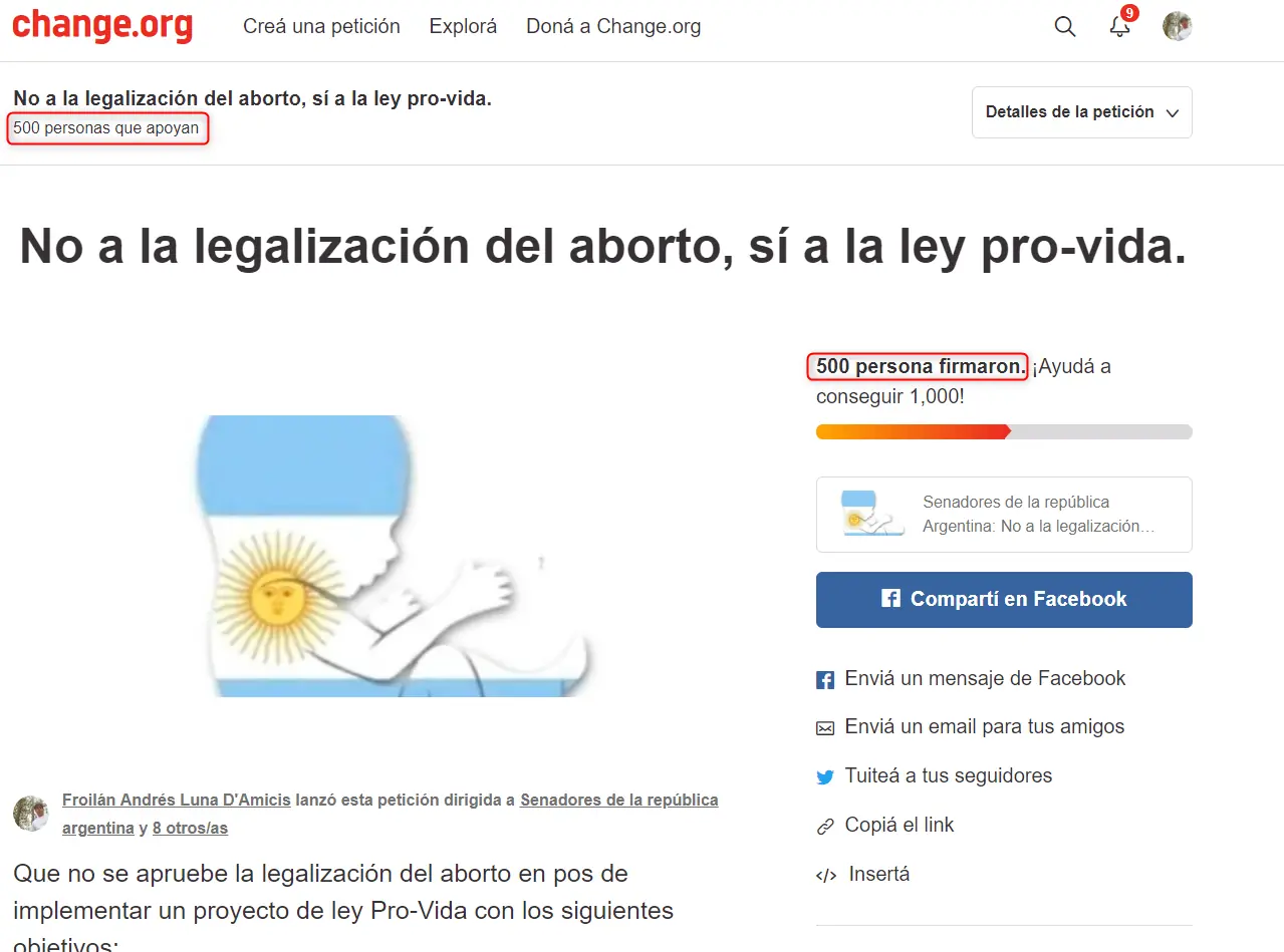 500 firmas ya tiene la ley provida nacida en Taringa