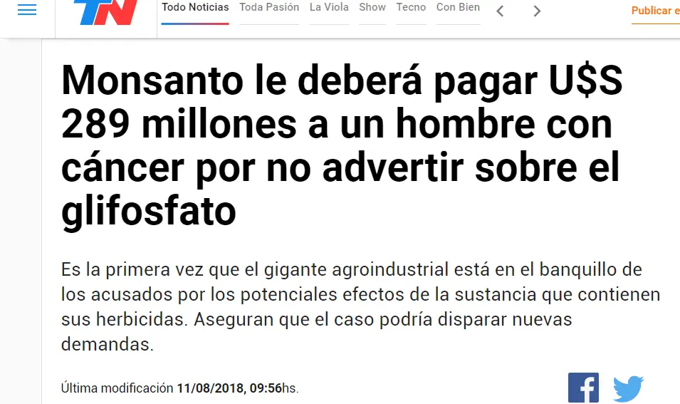 Punto Final: el Glifosato, mata. Multa histórica