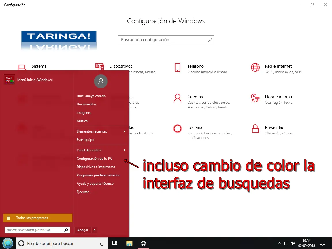 cambiar interfaz windows 10