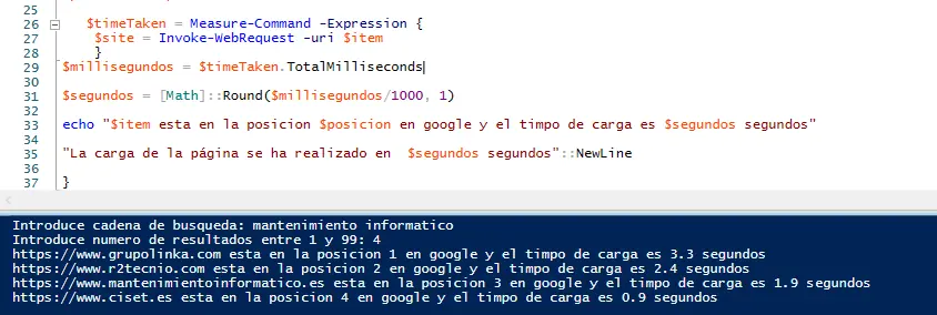 Buscar tiempo de carga de los competidores con PowerShell