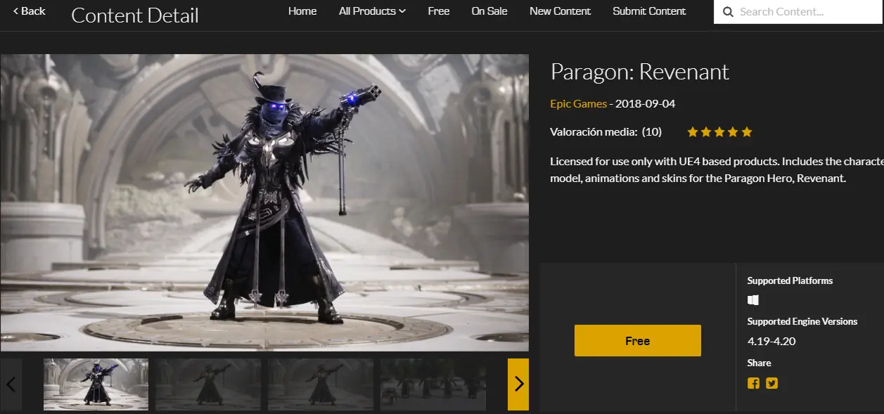 Paragon Revenant gratis en la tienda de Unreal Engine 4