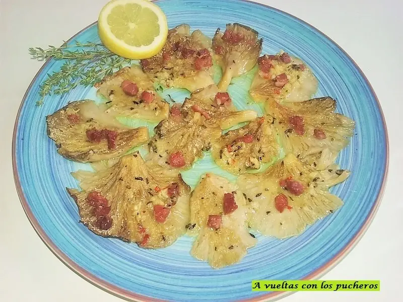 Setas de cardo con jamón-microondas