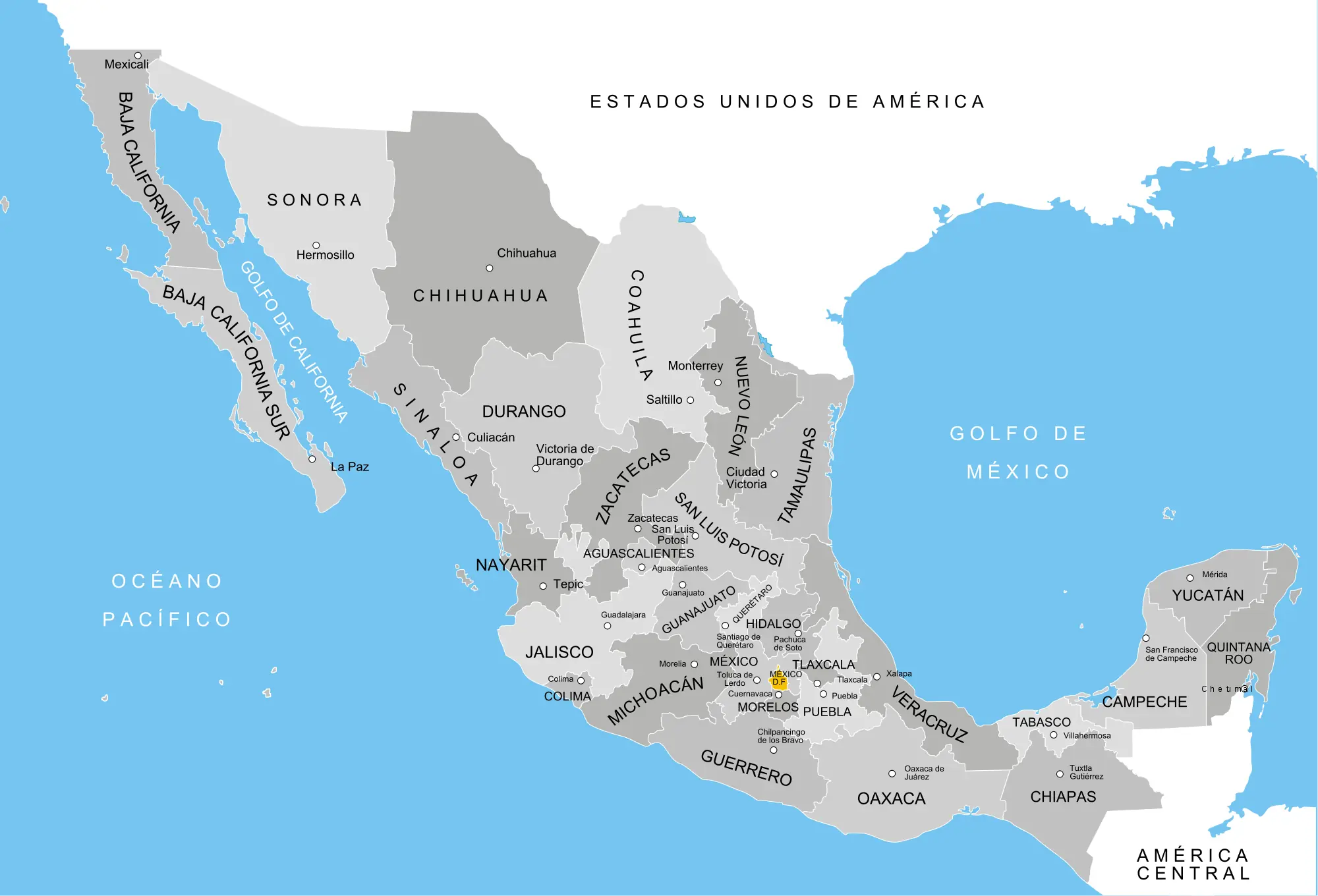 Fronteras de México, norte y sur.